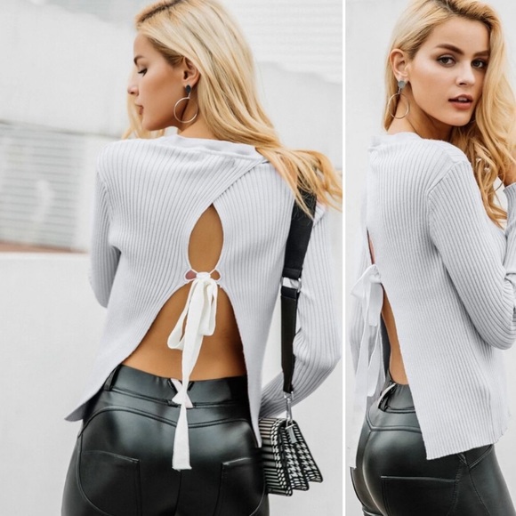 Sweaters - Tie Back Backless Ribbed Sweater